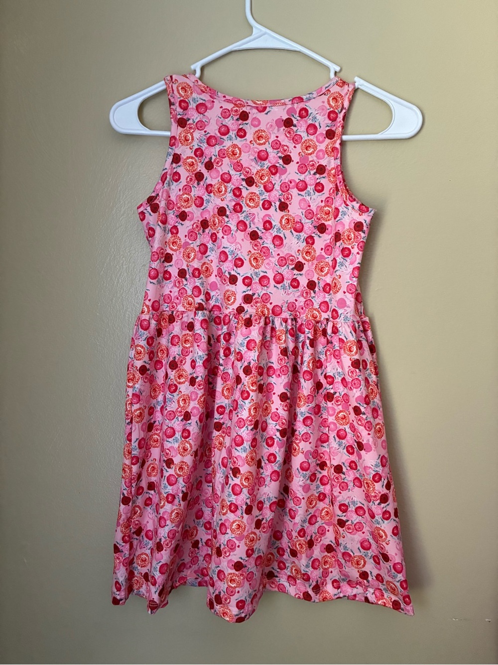 Girls' Sleeveless Pink Floral & Fruit Print Casual Dress